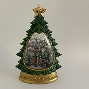 Holiday Lighted Snow Globe Christmas Tree with Gold Base